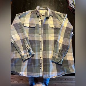 EDDIE BAUER Heavy Flannel Shirt Green Plaid Mens L